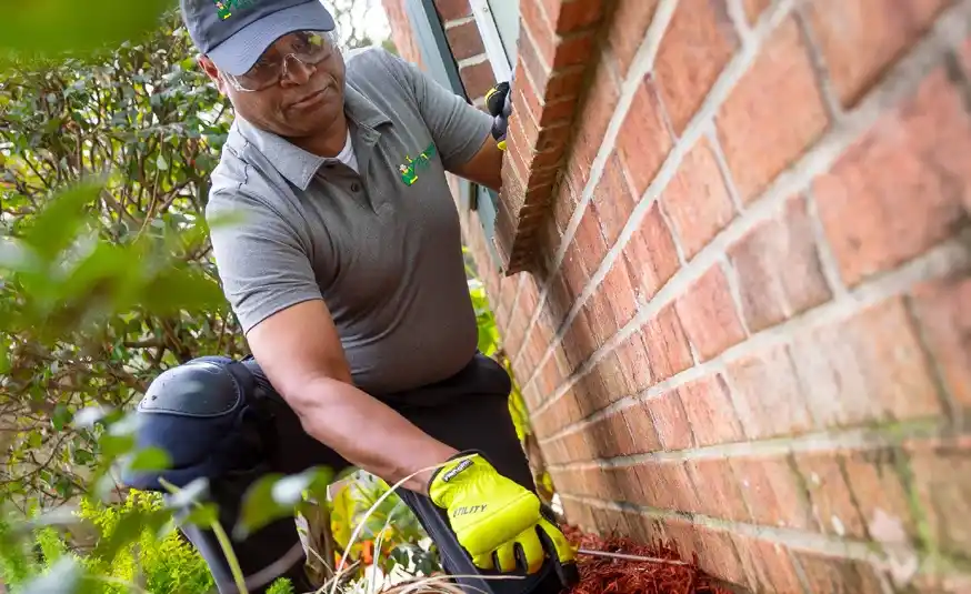 pest control technician inspecting the perimeter of a home - keep pests away from your home with florida pest control in gainesville